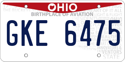 OH license plate GKE6475