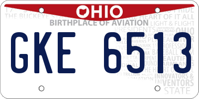 OH license plate GKE6513