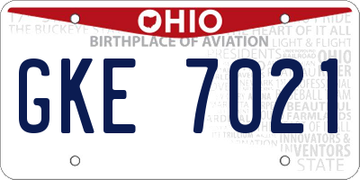 OH license plate GKE7021