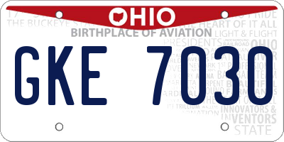 OH license plate GKE7030