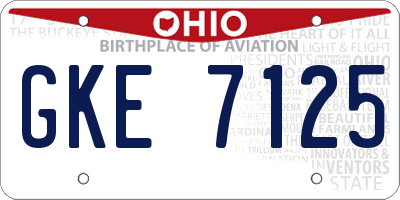 OH license plate GKE7125
