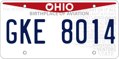 OH license plate GKE8014