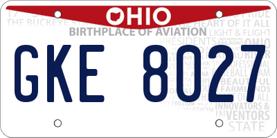OH license plate GKE8027