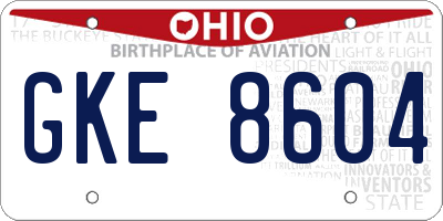 OH license plate GKE8604