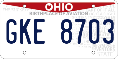 OH license plate GKE8703