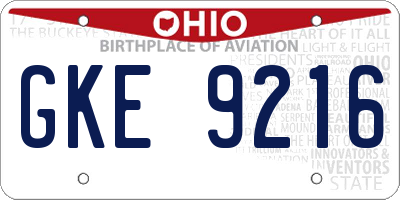 OH license plate GKE9216