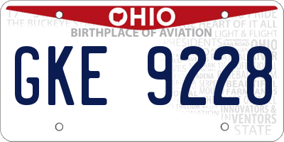 OH license plate GKE9228