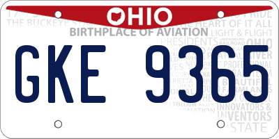 OH license plate GKE9365