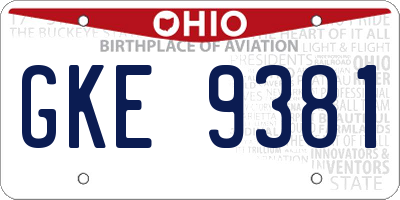 OH license plate GKE9381