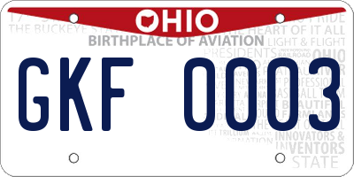 OH license plate GKF0003