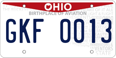 OH license plate GKF0013
