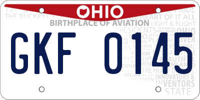 OH license plate GKF0145