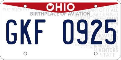 OH license plate GKF0925