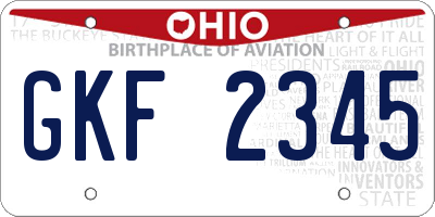 OH license plate GKF2345