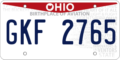 OH license plate GKF2765