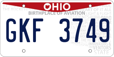 OH license plate GKF3749