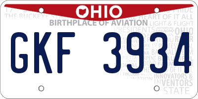 OH license plate GKF3934