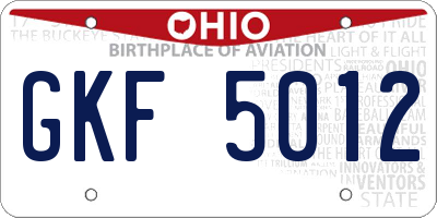 OH license plate GKF5012