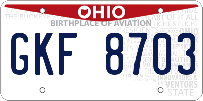 OH license plate GKF8703