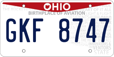OH license plate GKF8747
