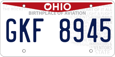 OH license plate GKF8945