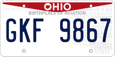 OH license plate GKF9867