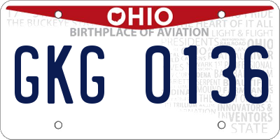 OH license plate GKG0136