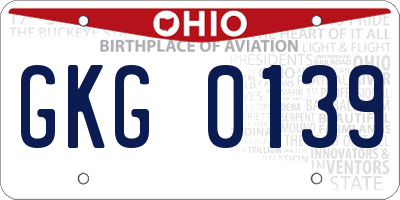 OH license plate GKG0139