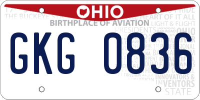 OH license plate GKG0836