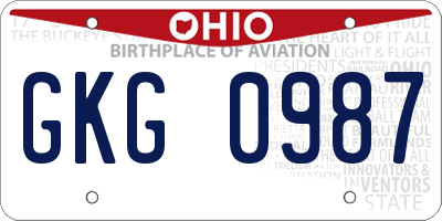 OH license plate GKG0987