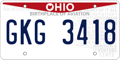 OH license plate GKG3418