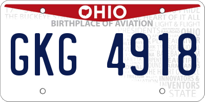 OH license plate GKG4918