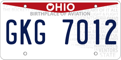 OH license plate GKG7012
