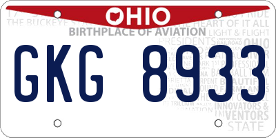 OH license plate GKG8933