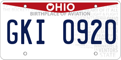 OH license plate GKI0920