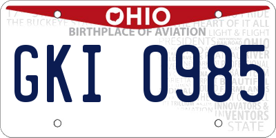 OH license plate GKI0985