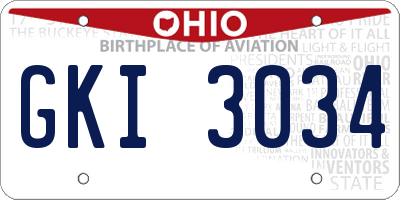 OH license plate GKI3034