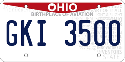 OH license plate GKI3500