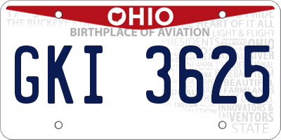 OH license plate GKI3625