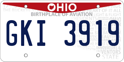 OH license plate GKI3919