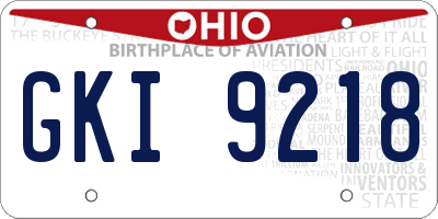 OH license plate GKI9218