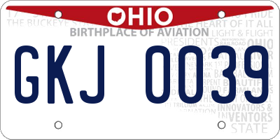 OH license plate GKJ0039