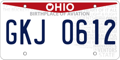 OH license plate GKJ0612