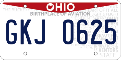 OH license plate GKJ0625