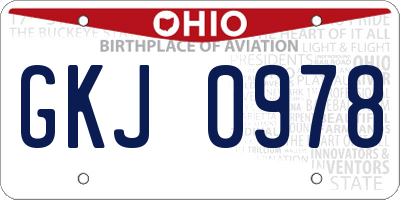 OH license plate GKJ0978