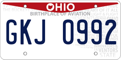 OH license plate GKJ0992