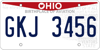 OH license plate GKJ3456