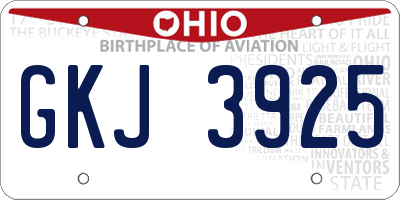 OH license plate GKJ3925