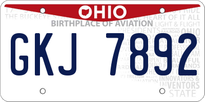 OH license plate GKJ7892