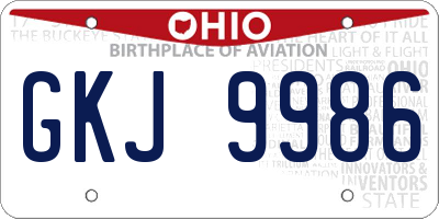 OH license plate GKJ9986